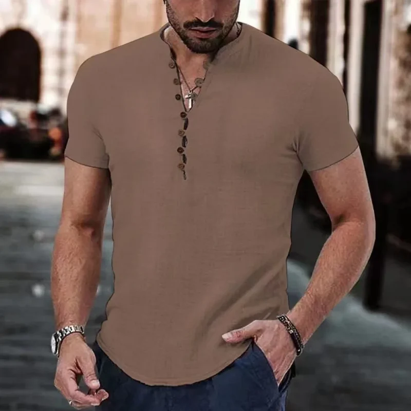 Herren Poloshirt Leinenhemd Langarm T-Shirt Leinen Hemd Polohemd Freizeithemd