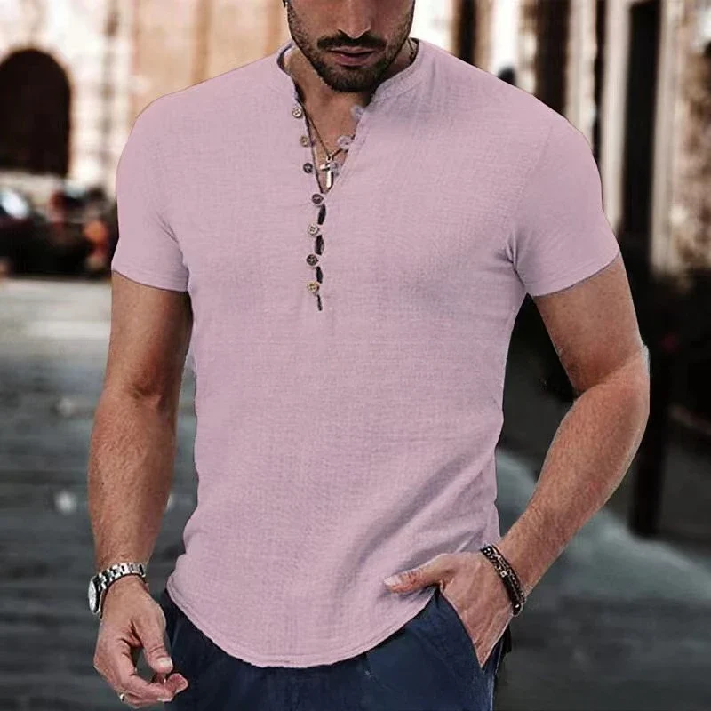 Herren Poloshirt Leinenhemd Langarm T-Shirt Leinen Hemd Polohemd Freizeithemd