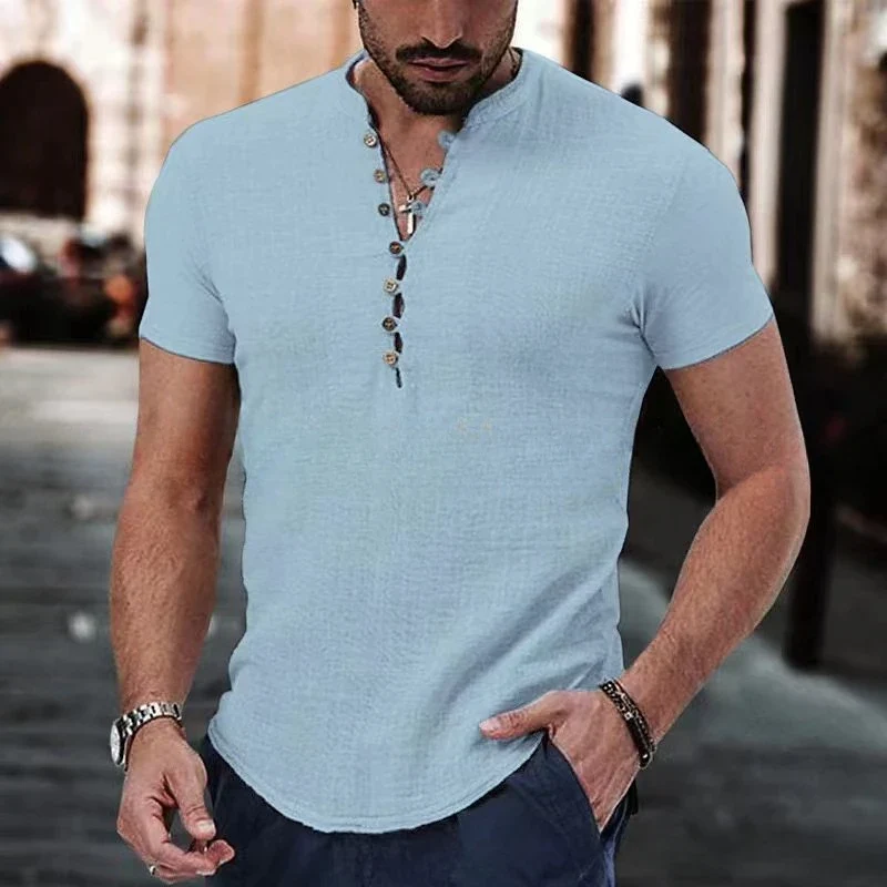 Herren Poloshirt Leinenhemd Langarm T-Shirt Leinen Hemd Polohemd Freizeithemd