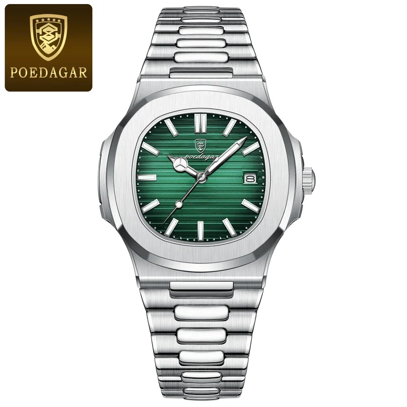 Herren Armbanduhr Silber Schwarz Edelstahl Quarzuhr Luxus Chronograph Business