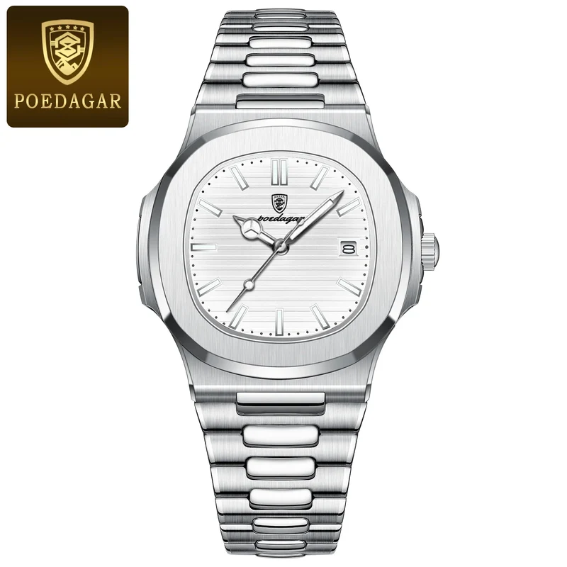 Herren Armbanduhr Silber Schwarz Edelstahl Quarzuhr Luxus Chronograph Business