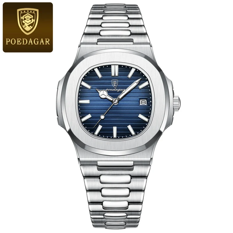 Herren Armbanduhr Silber Schwarz Edelstahl Quarzuhr Luxus Chronograph Business