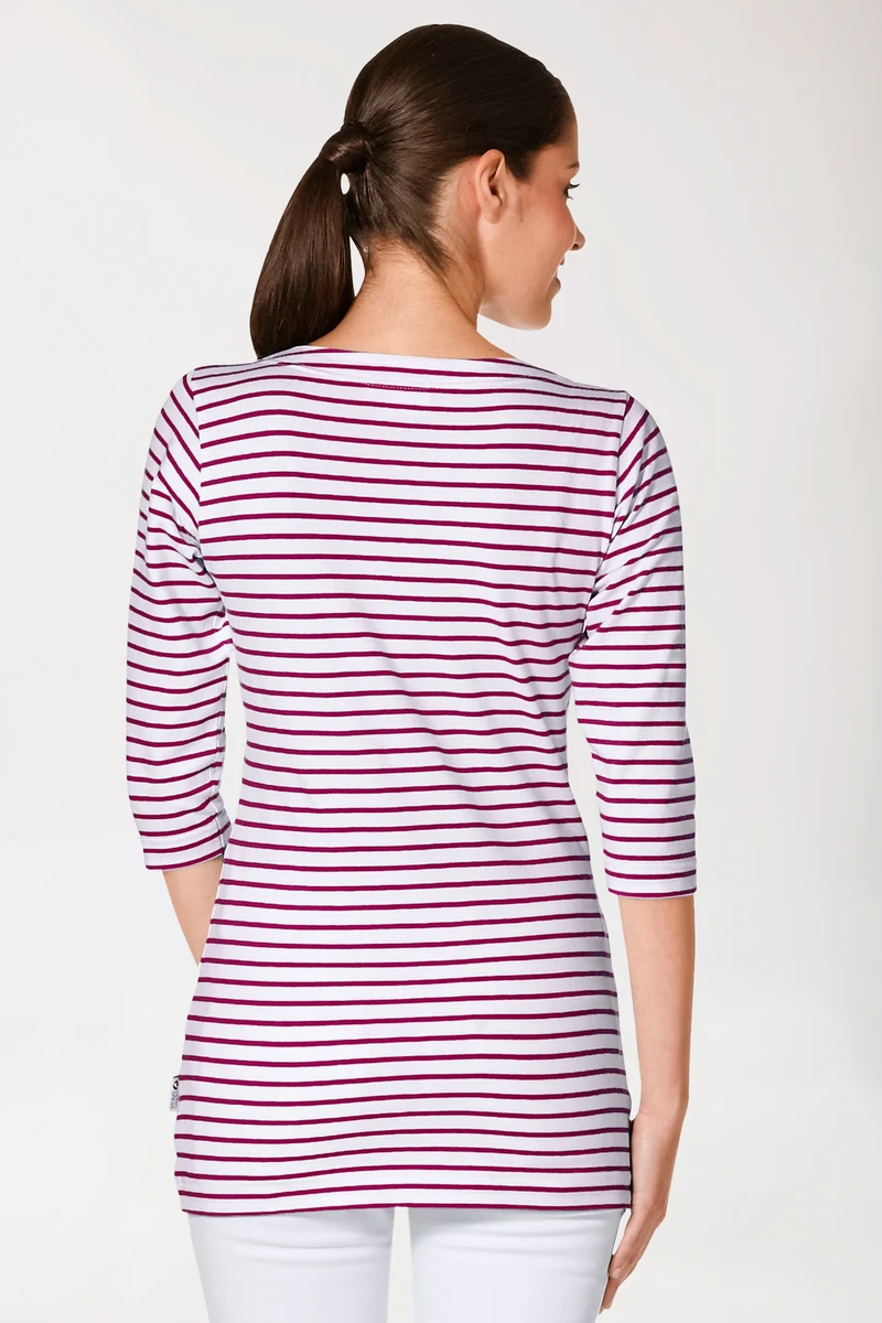 Longshirt Damen - 3/4 Arm bordeaux/weiß