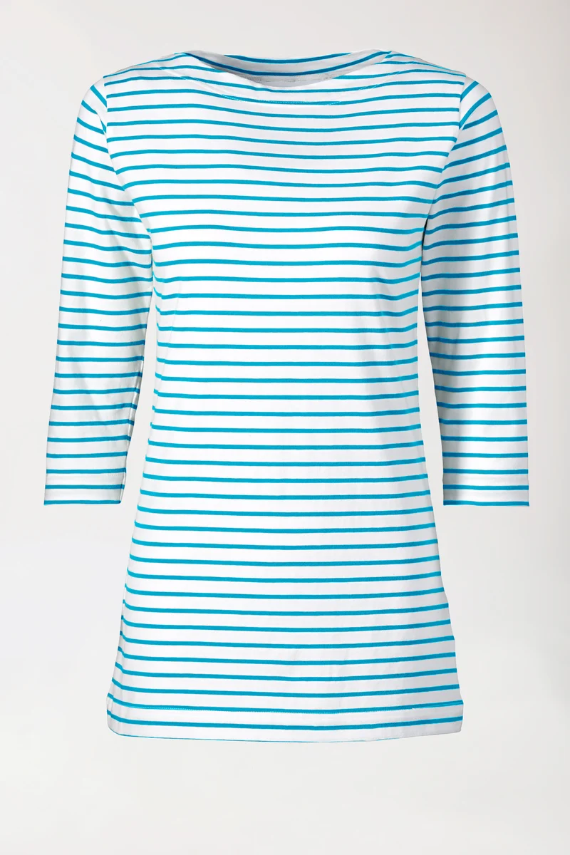 Longshirt Damen - 3/4 Arm türkis/weiß