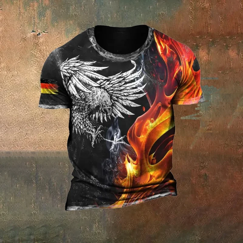 Herren Fashion Deutschland Vintage 3D T-Shirt Rundhals Unisex Sommer Streetwear