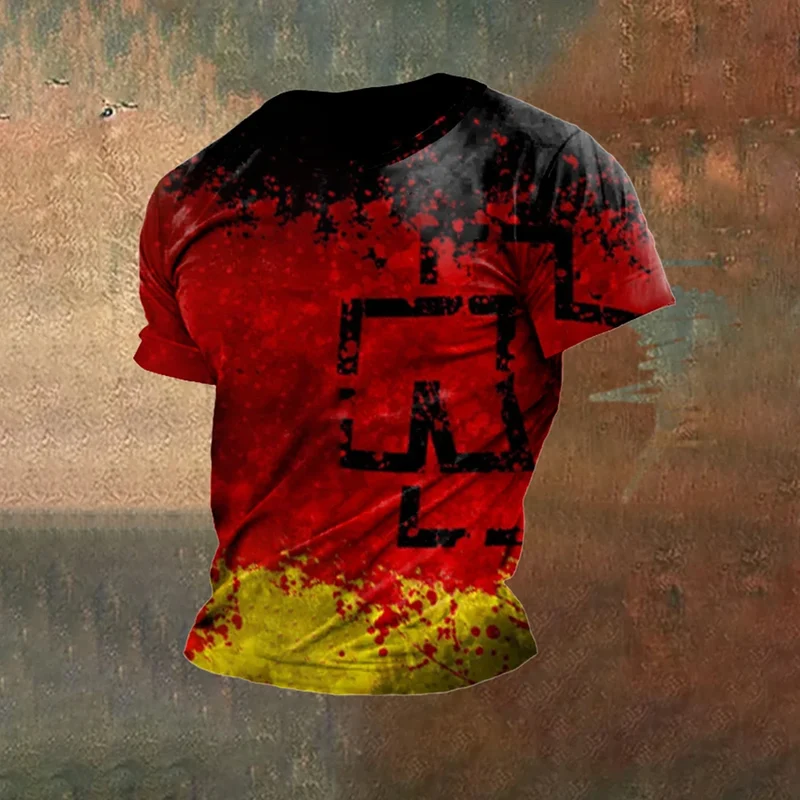 Herren Fashion Deutschland Vintage 3D T-Shirt Rundhals Unisex Sommer Streetwear