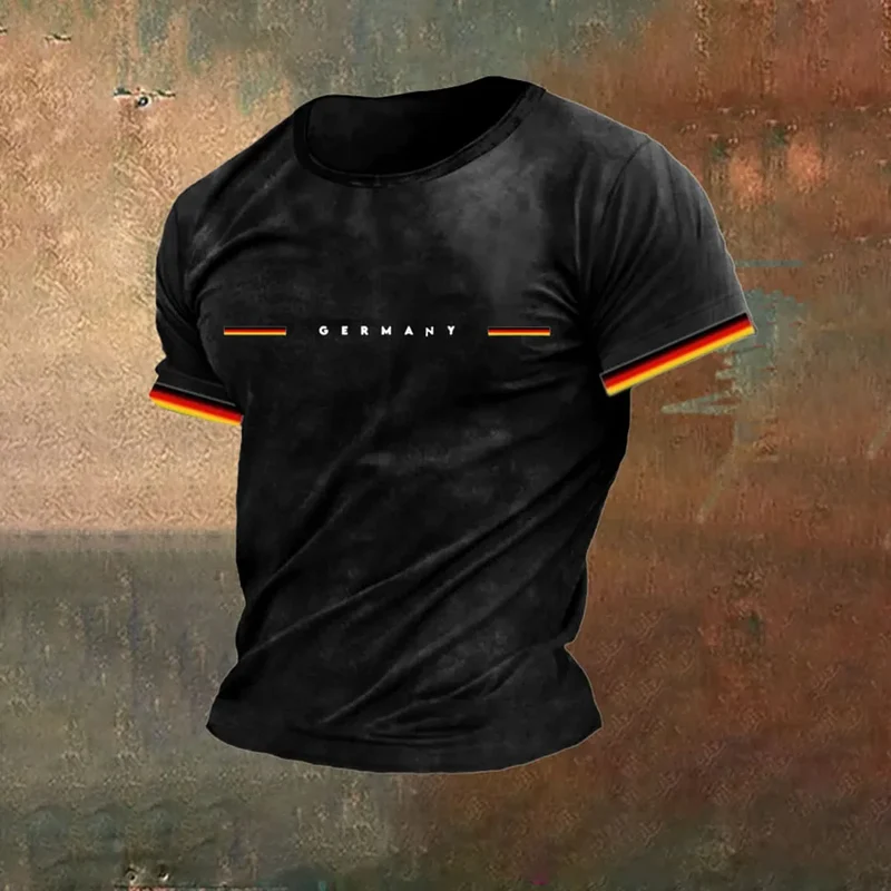 Herren Fashion Deutschland Vintage 3D T-Shirt Rundhals Unisex Sommer Streetwear