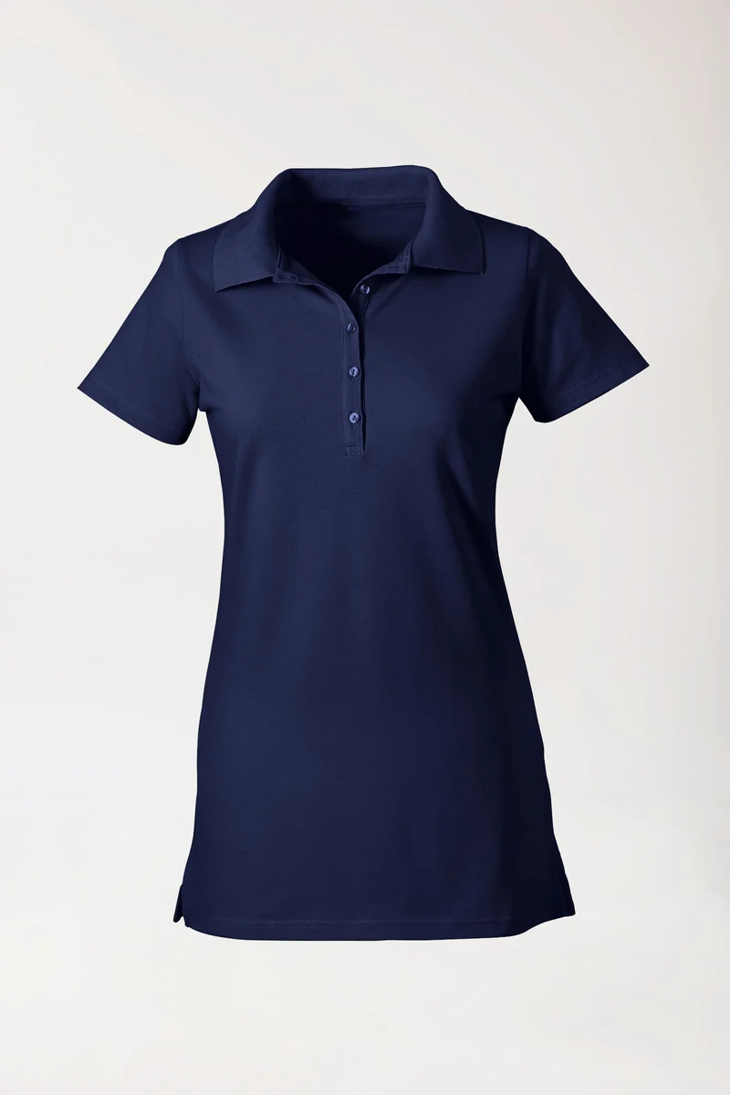 Stretch Longshirt Damen - Polokragen navy