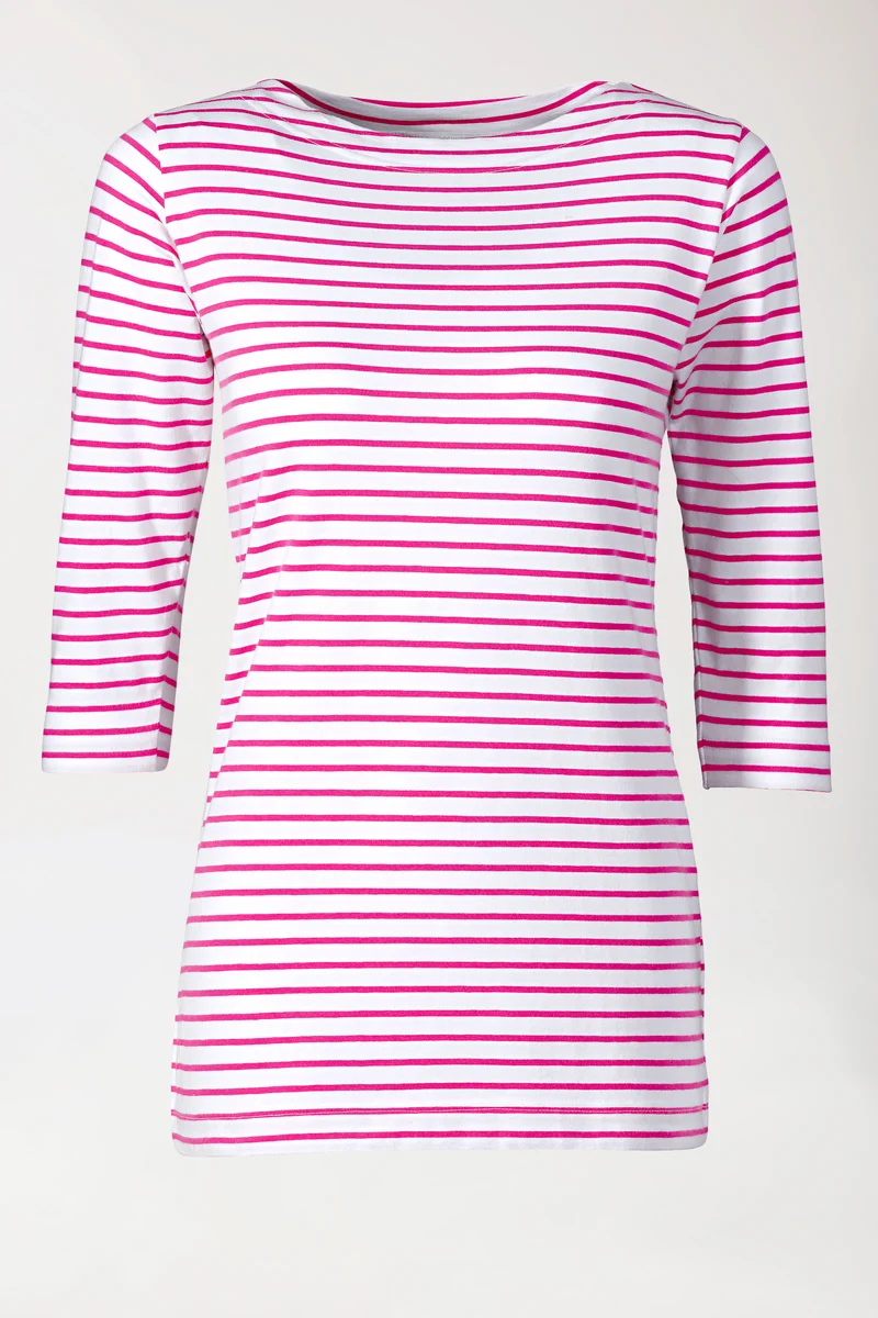 Longshirt Damen - 3/4 Arm pink/weiß