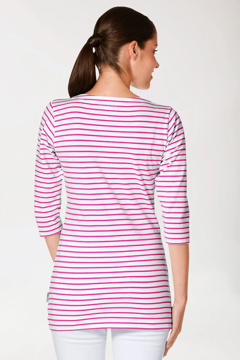 Longshirt Damen - 3/4 Arm pink/weiß