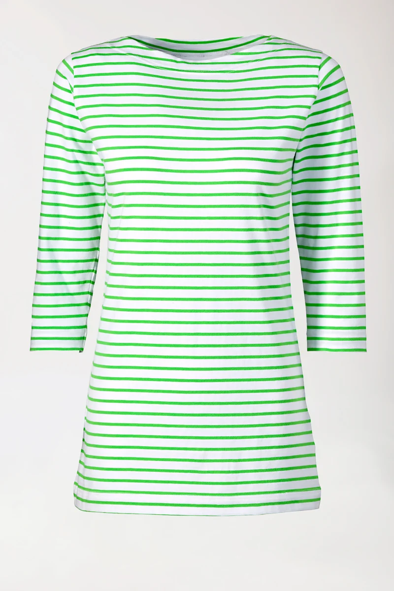Longshirt Damen - 3/4 Arm apfelgrün/weiß