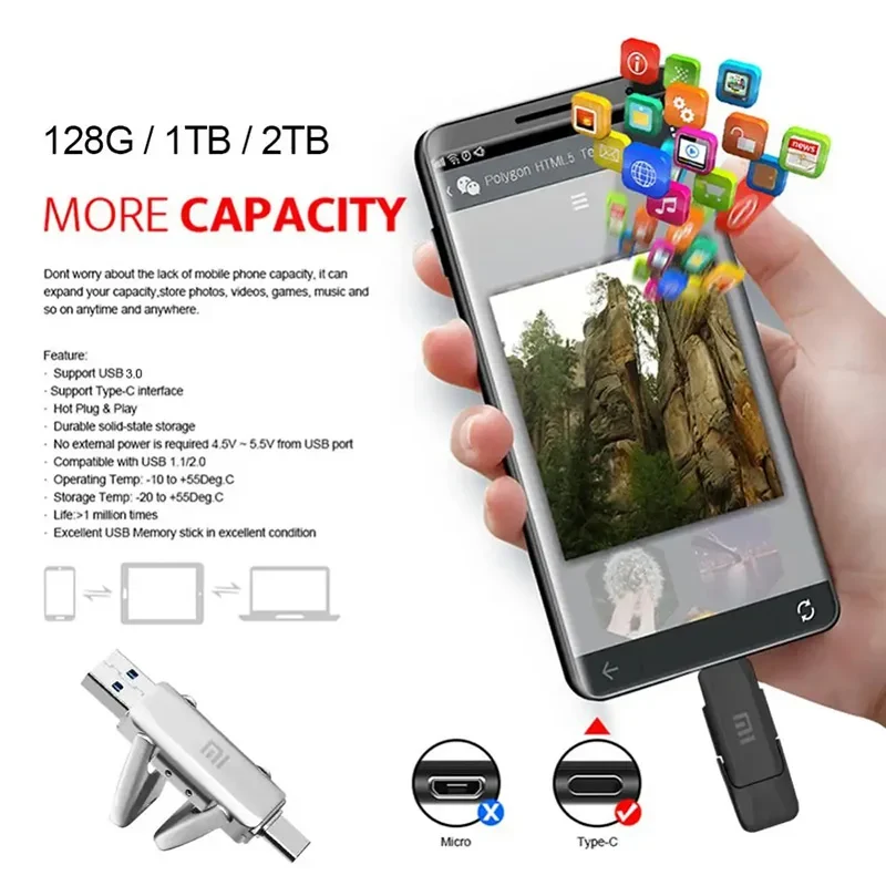 2 In 1 USB Stick 2TB 1TB USB-C Speicherstick Memorystick USB Speicher 256 512GB