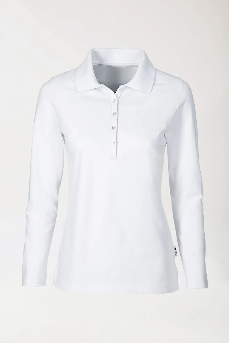 Stretch Shirt Damen - 1/1 Arm mit Polokragen weiß