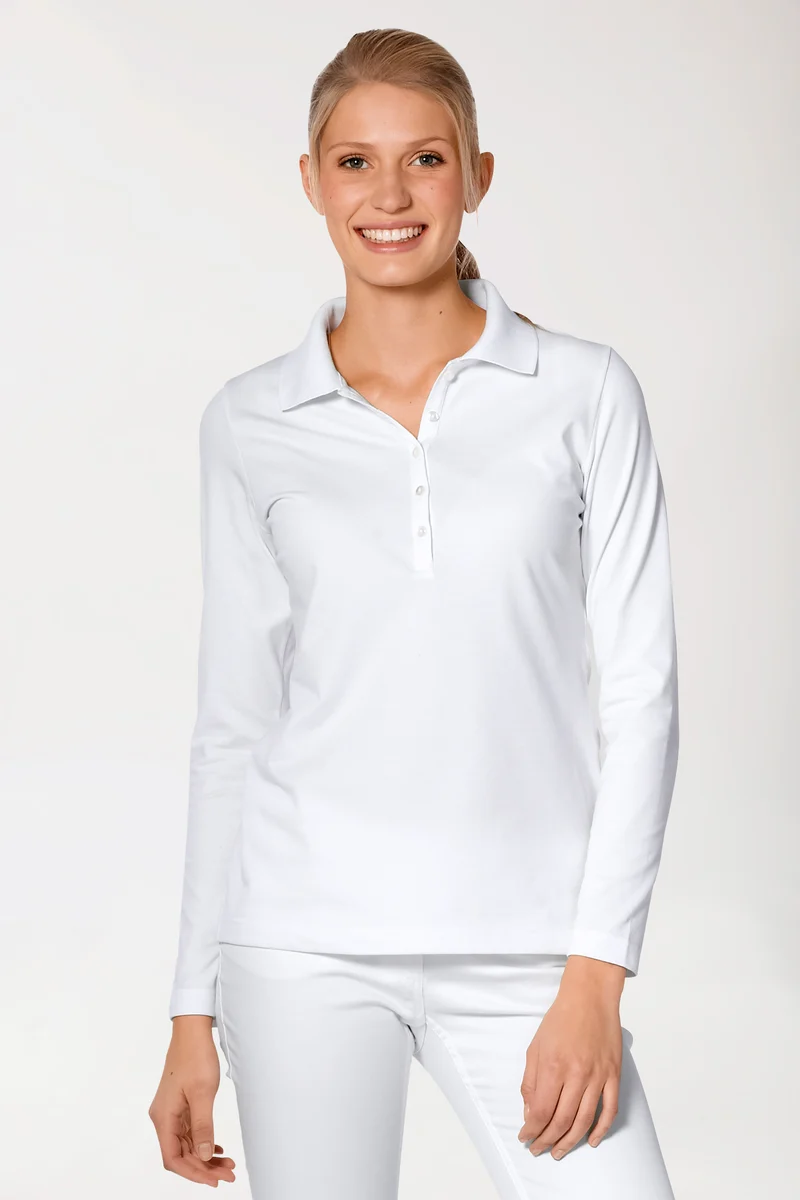 Stretch Shirt Damen - 1/1 Arm mit Polokragen weiß