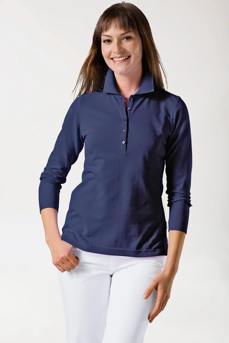 Stretch Shirt Damen - 1/1 Arm mit Polokragen navy