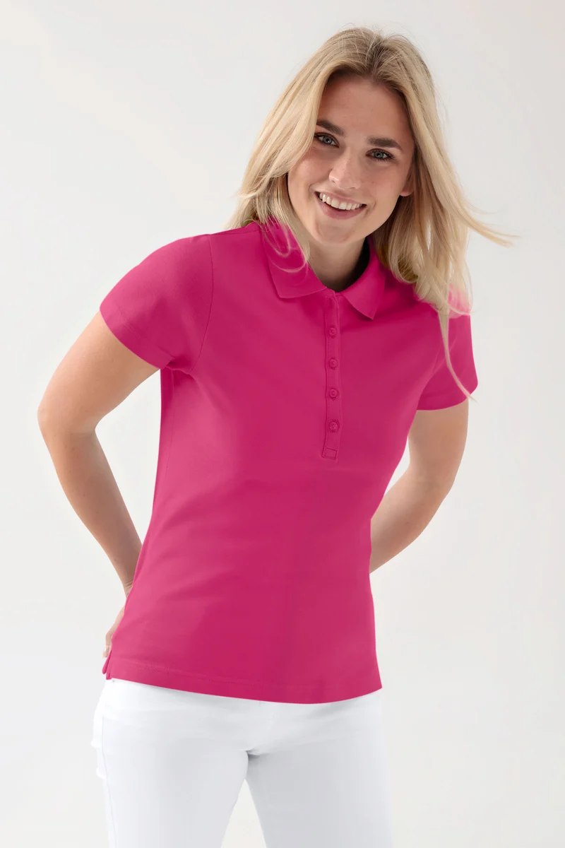 Stretch Shirt Damen - Polokragen pink
