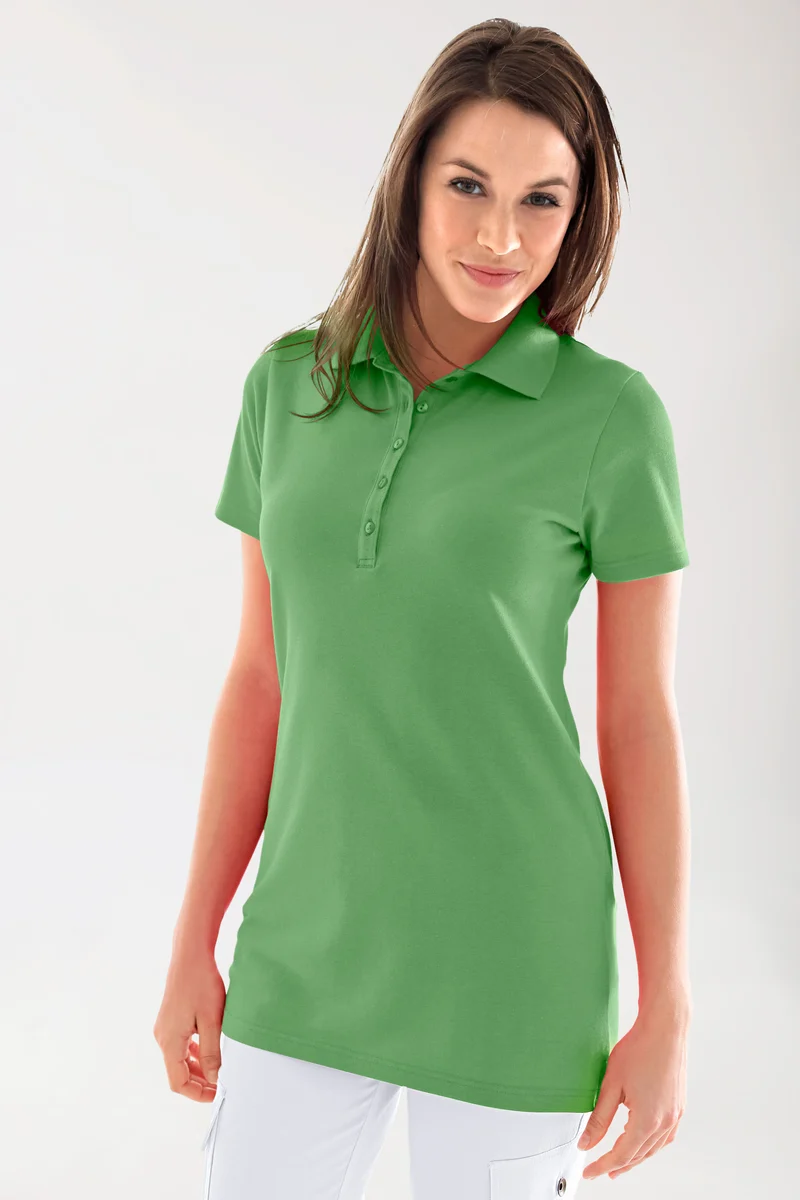 Stretch Longshirt Damen - Polokragen apfelgrün