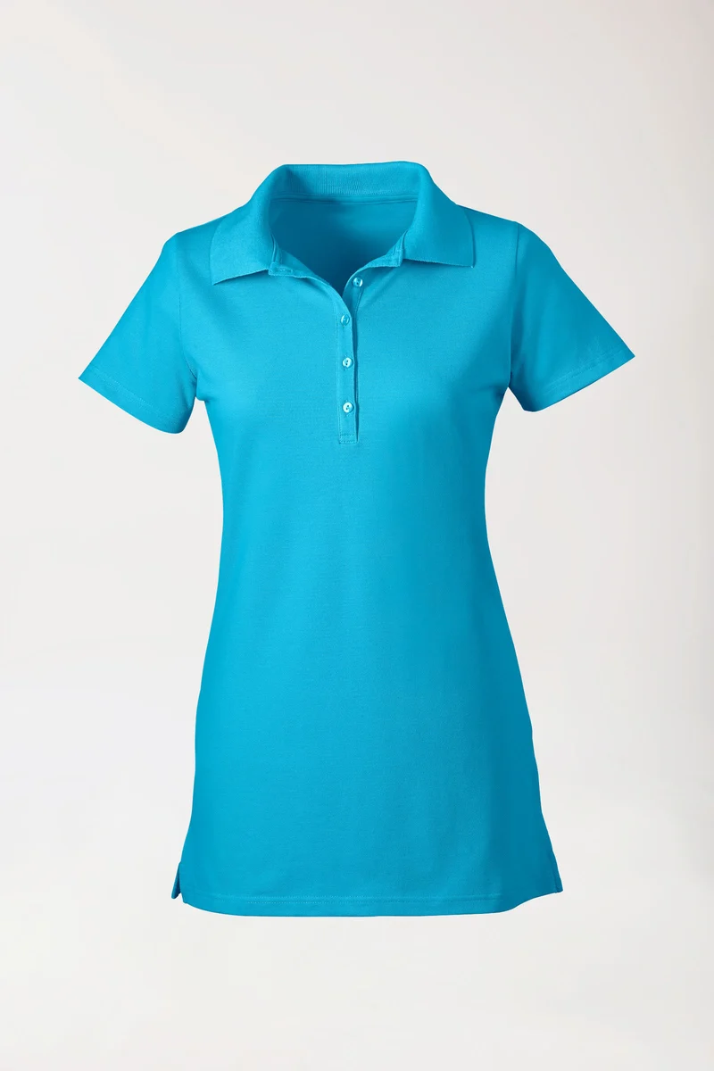 Stretch Longshirt Damen - Polokragen türkis
