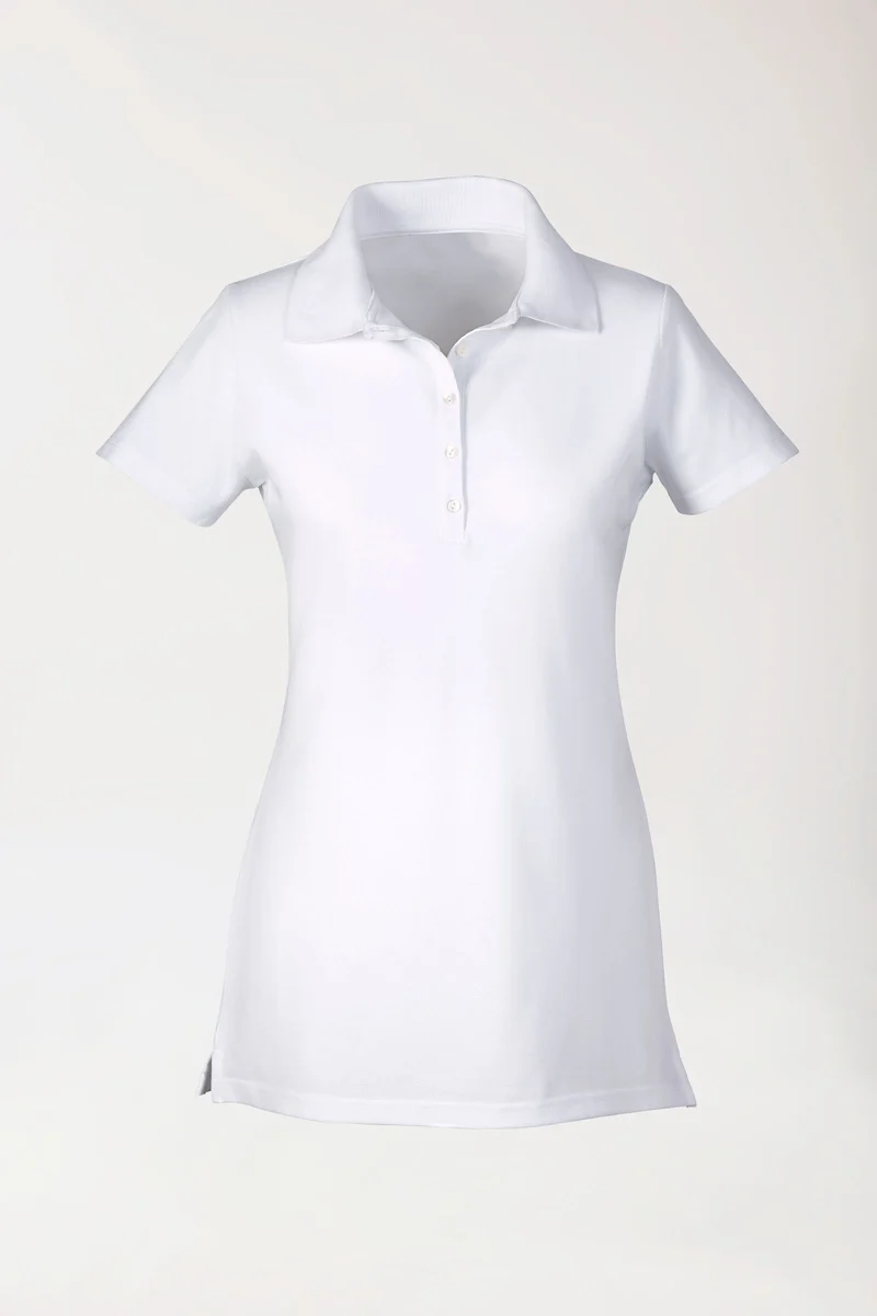 Stretch Longshirt Damen - Polokragen weiß