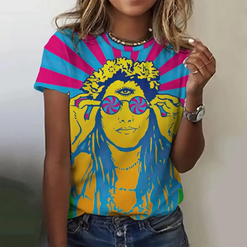 Damen Sommer Top 3D Cartoon T-Shirt Rundhals Streetwear lockeres Damentop Bluse