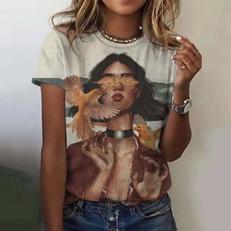Damen Sommer Top 3D Cartoon T-Shirt Rundhals Streetwear lockeres Damentop Bluse