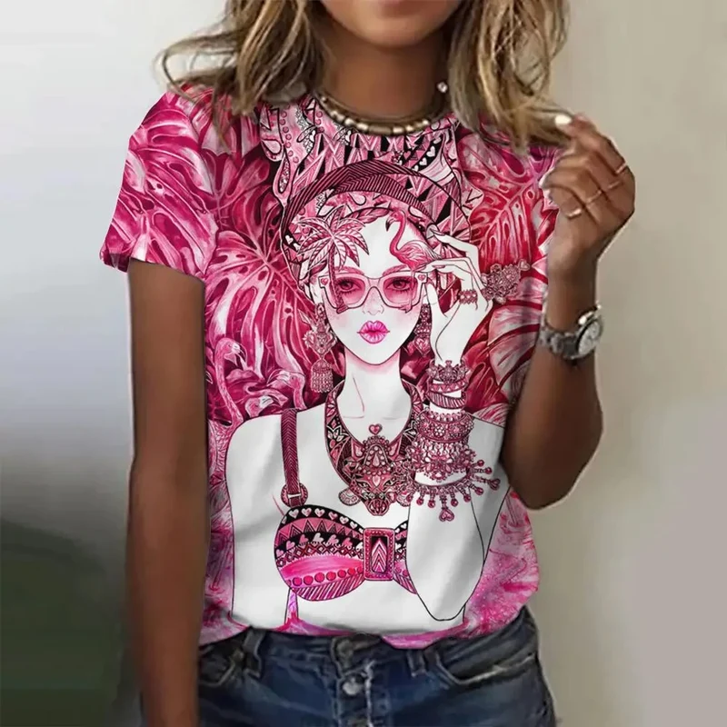Damen Sommer Top 3D Cartoon T-Shirt Rundhals Streetwear lockeres Damentop Bluse