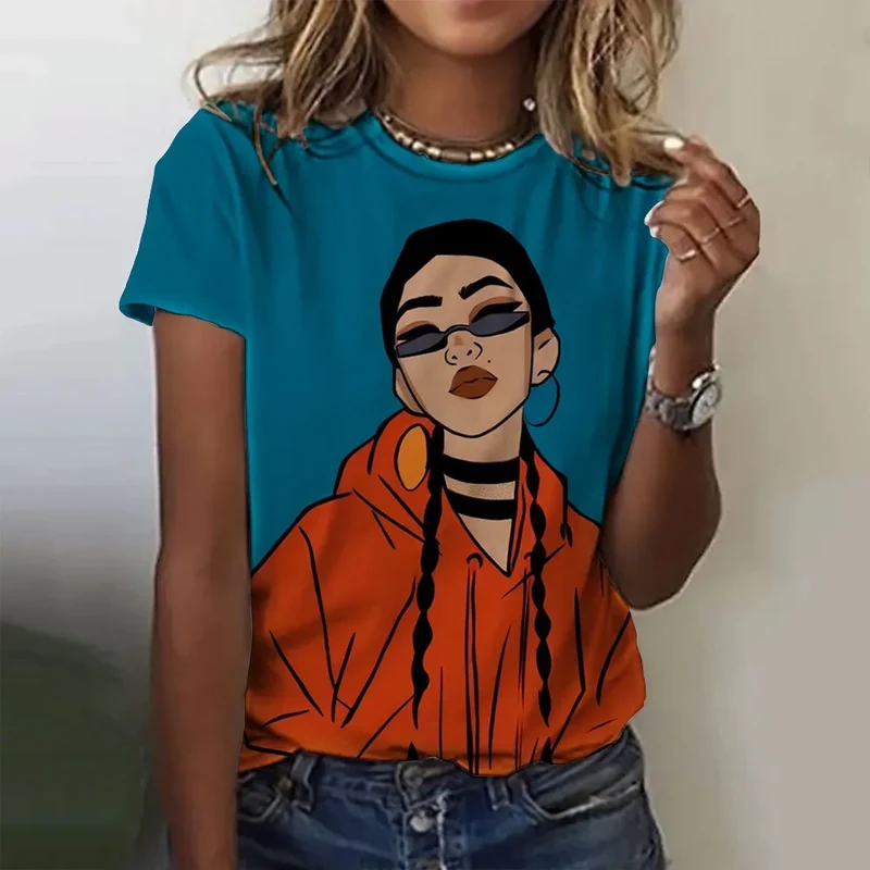 Damen Sommer Top 3D Cartoon T-Shirt Rundhals Streetwear lockeres Damentop Bluse
