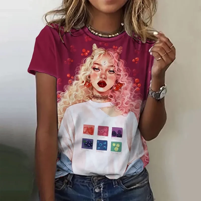 Damen Sommer Top 3D Cartoon T-Shirt Rundhals Streetwear lockeres Damentop Bluse