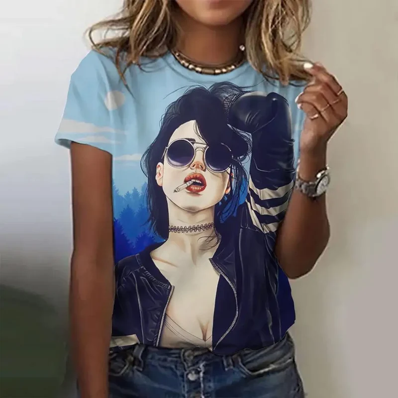 Damen Sommer Top 3D Cartoon T-Shirt Rundhals Streetwear lockeres Damentop Bluse