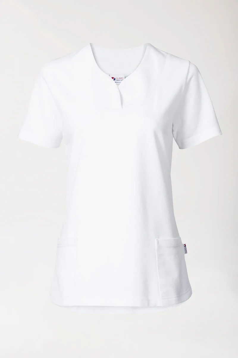 Piqué Longshirt Damen - diagonaler Ausschnitt weiß