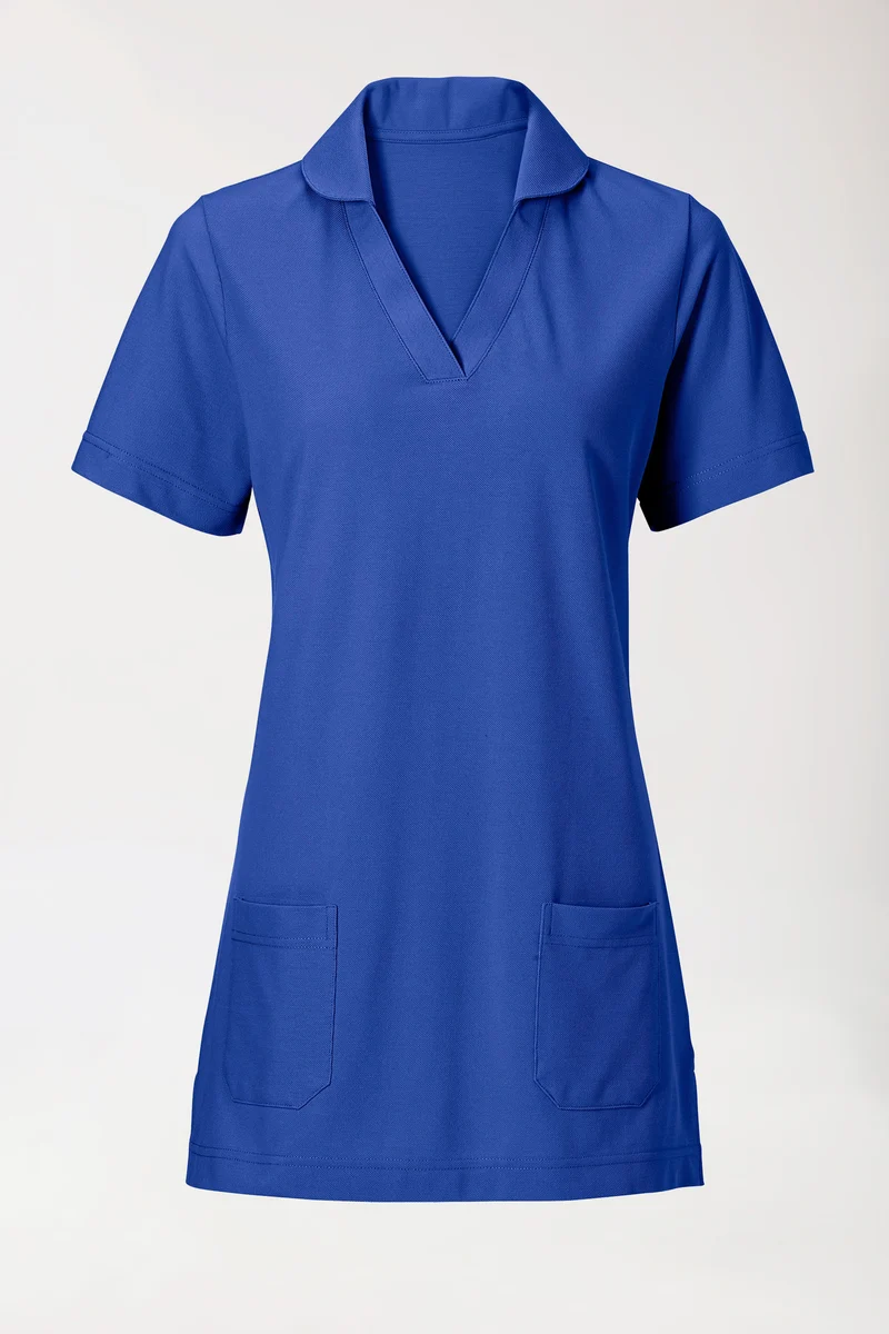 Piqué Longshirt Damen - mit Kragen königsblau
