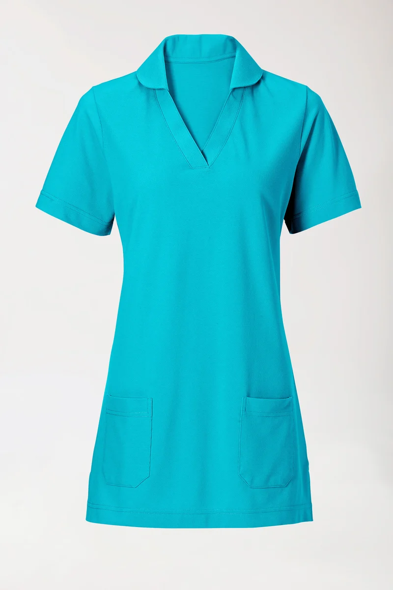 Piqué Longshirt Damen - mit Kragen curaçao