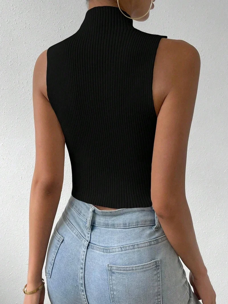 Gestrickte ärmellose Neckholder-Top Damen Tank Top Shirt Trägertop Oberteil