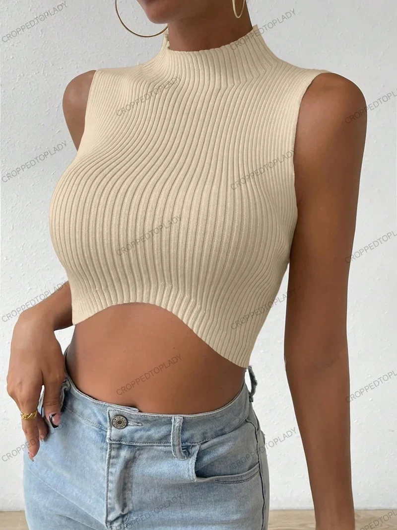 Gestrickte ärmellose Neckholder-Top Damen Tank Top Shirt Trägertop Oberteil