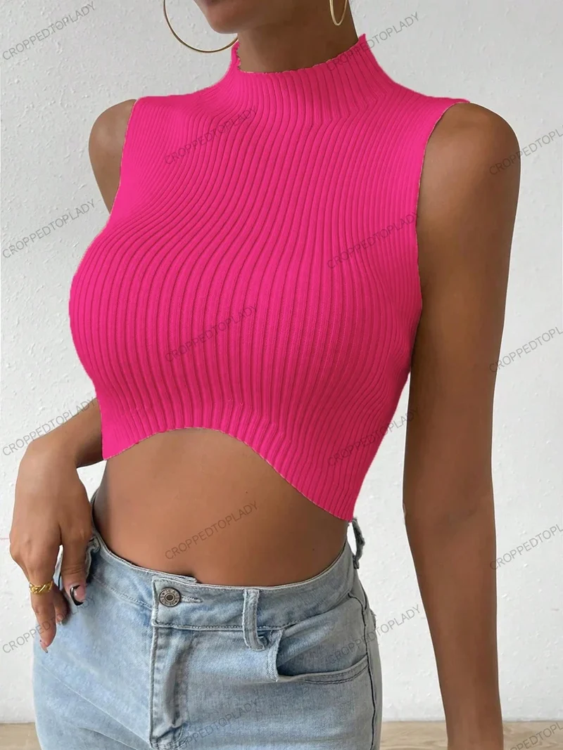 Gestrickte ärmellose Neckholder-Top Damen Tank Top Shirt Trägertop Oberteil
