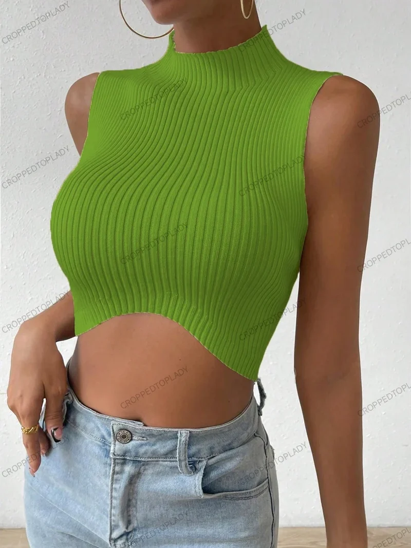 Gestrickte ärmellose Neckholder-Top Damen Tank Top Shirt Trägertop Oberteil