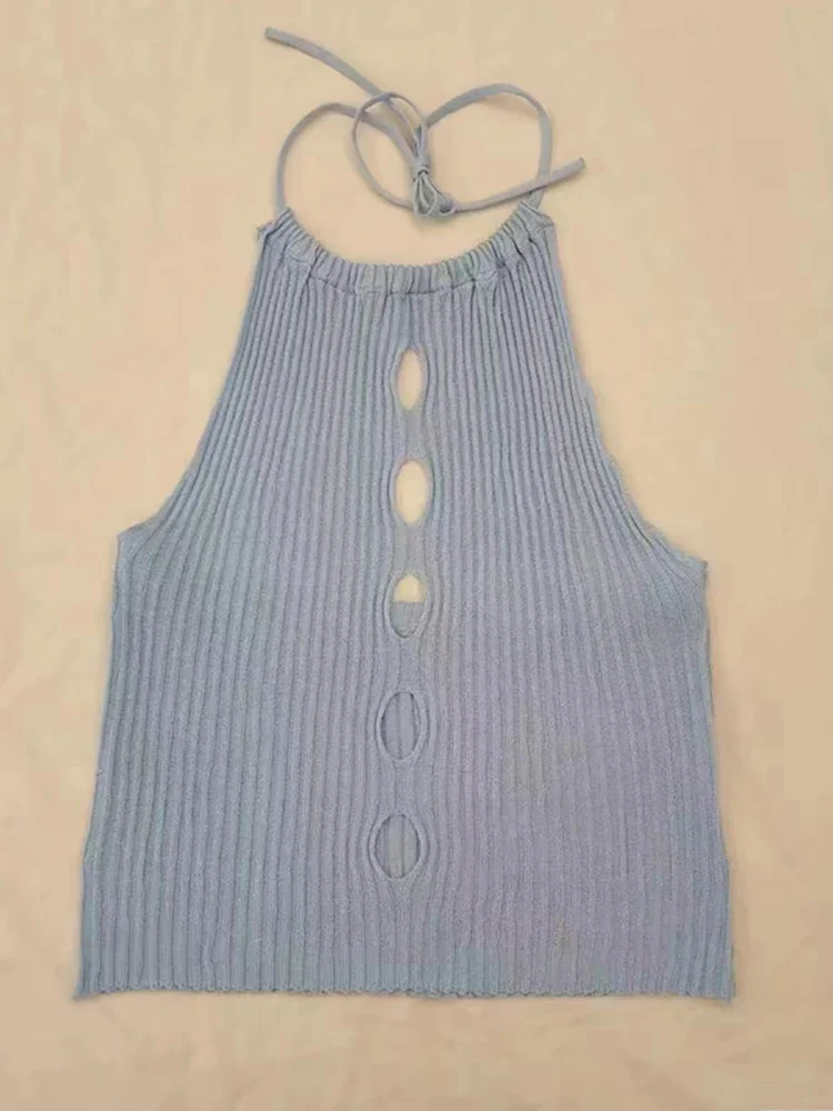 Gestrickte ärmellose Neckholder-Top Damen Tank Top Shirt Trägertop Oberteil