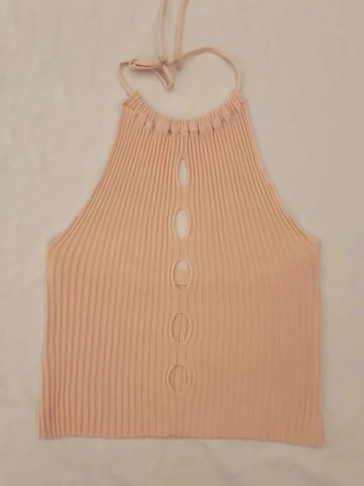 Gestrickte ärmellose Neckholder-Top Damen Tank Top Shirt Trägertop Oberteil