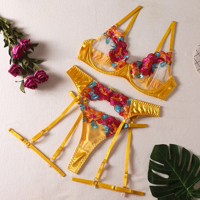 3Tlg BH Set Damen Strapsen Dessous Strumpfgürtel Unterwäsche Strumpfhalter