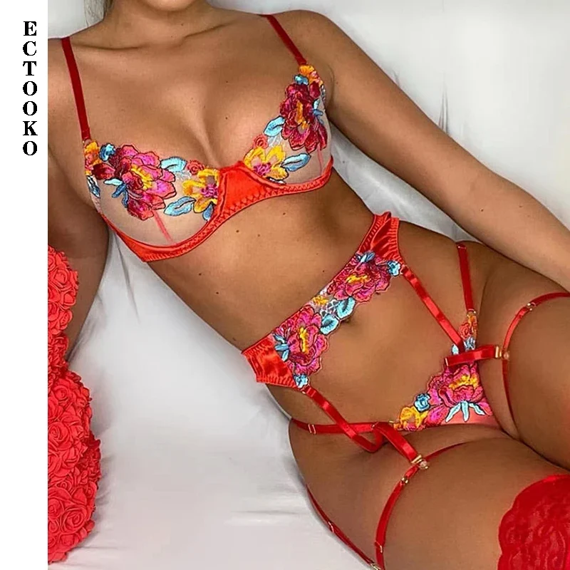 3Tlg BH Set Damen Strapsen Dessous Strumpfgürtel Unterwäsche Strumpfhalter