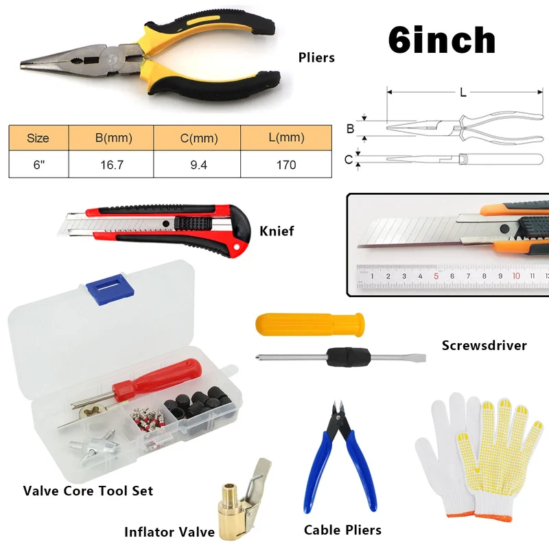 Auto Reifenreparatur Set PKW Pannenset 50Tlg Flickzeug + Zange Reparatur-Set