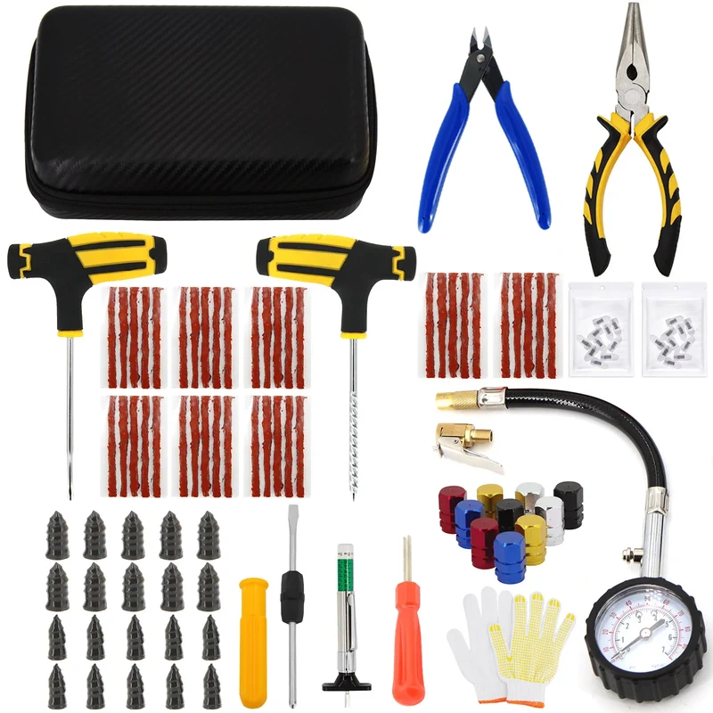 Auto Reifenreparatur Set PKW Pannenset 50Tlg Flickzeug + Zange Reparatur-Set
