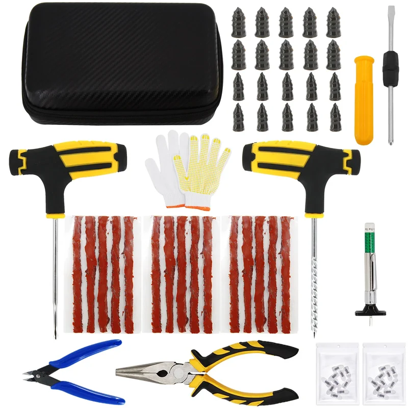 Auto Reifenreparatur Set PKW Pannenset 50Tlg Flickzeug + Zange Reparatur-Set