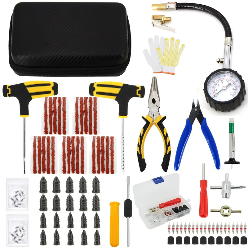 Auto Reifenreparatur Set PKW Pannenset 50Tlg Flickzeug + Zange Reparatur-Set