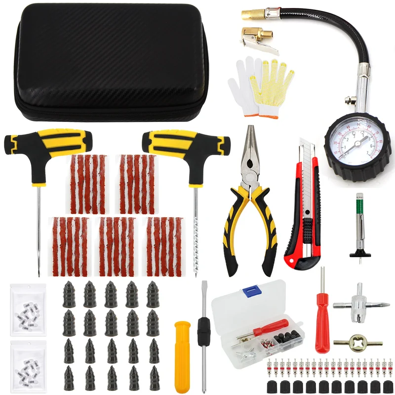Auto Reifenreparatur Set PKW Pannenset 50Tlg Flickzeug + Zange Reparatur-Set