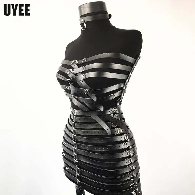 Sexy Harness Ketten BH Gürtel Frauen Lack und Leder Kleid Bdsm Bondage Dessous