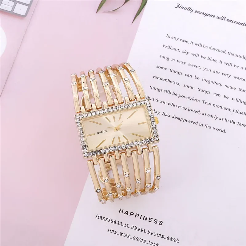 Damen Armbanduhr Armband Uhren Strass Luxus Quarz Silber Gold Business Quarzuhr