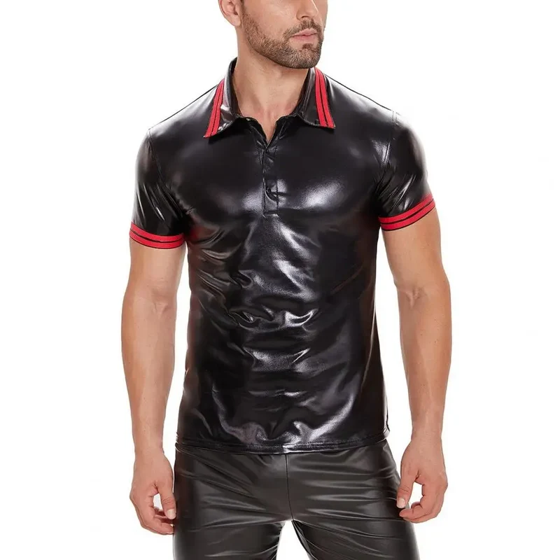 Fetisch Fashion Männer Sexy Shirts Hemd Lack Leder Bodysuits Herren Body Club