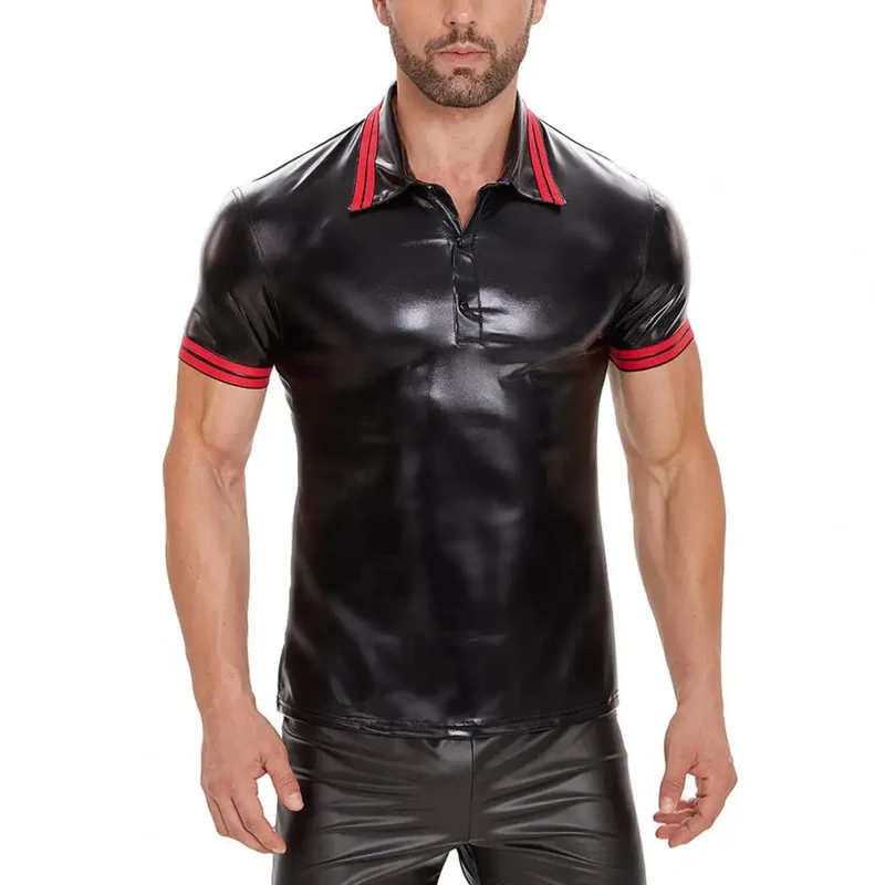 Fetisch Fashion Männer Sexy Shirts Hemd Lack Leder Bodysuits Herren Body Club