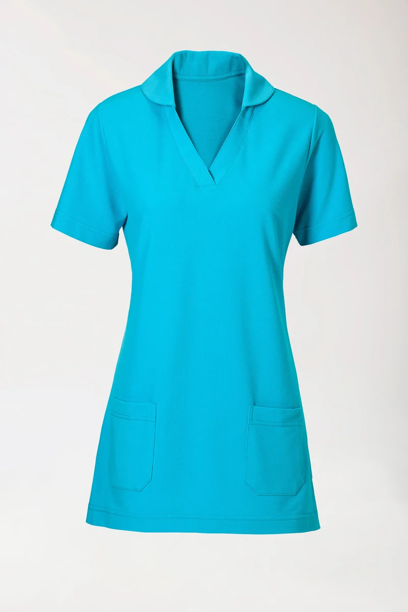 Piqué Longshirt Damen - mit Kragen türkis
